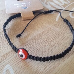 Black Braided Bracelet with Red Evil Eye Bead